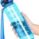 OLDLEY Water Bottle, 32oz Motivational Sports Water Bottle with Time Marker - Times to Drink - Tritan, BPA Free, Wide Mouth Leakproof, Glacial Blue (1 Bottle)