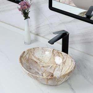 Davivy 16'' X 13'' Nordic Marbling Oval Vessel Sink with Pop Up Drain,Ceramic Vessel Sink,Bathroom Sinks Above Counter,Bathroom Vessel Sinks,Counter top Sink,Oval Sink Bowls for Bathroom, 16X13.2X5.8 Inches