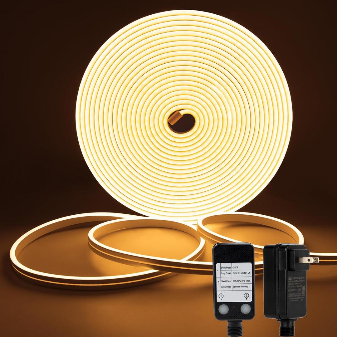 DBFAIRY 33Ft LED Neon Rope Lights, 24V Dimmable LED Strip Lights DIY Flexible Silicone Waterproof Neon Strip Lights for Bedroom Gaming Bedroom Outdoor Decor (Warm White)