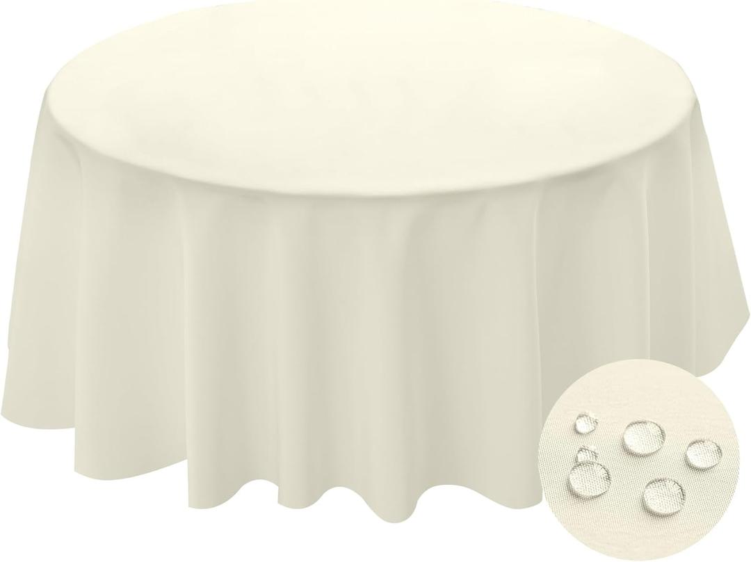 BYDOLL Table Cloth Round 48 Inch Tablecloth Fits Max38 Inch Diameter Top,Beige Washable Outdoor Winkle and Stain Resistant Spillproof Polyester Tablecloths for Round Tables Party Cover