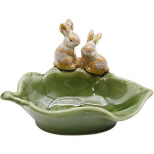 LIDSCURA Rabbit Ceramic Soap Dish, Decorative Bunny Soap Plate, Sponge Holder,Key Bowl & Jewelry Tray, Green - Bathroom, Kitchen, Counter Organizer (1 Pack)