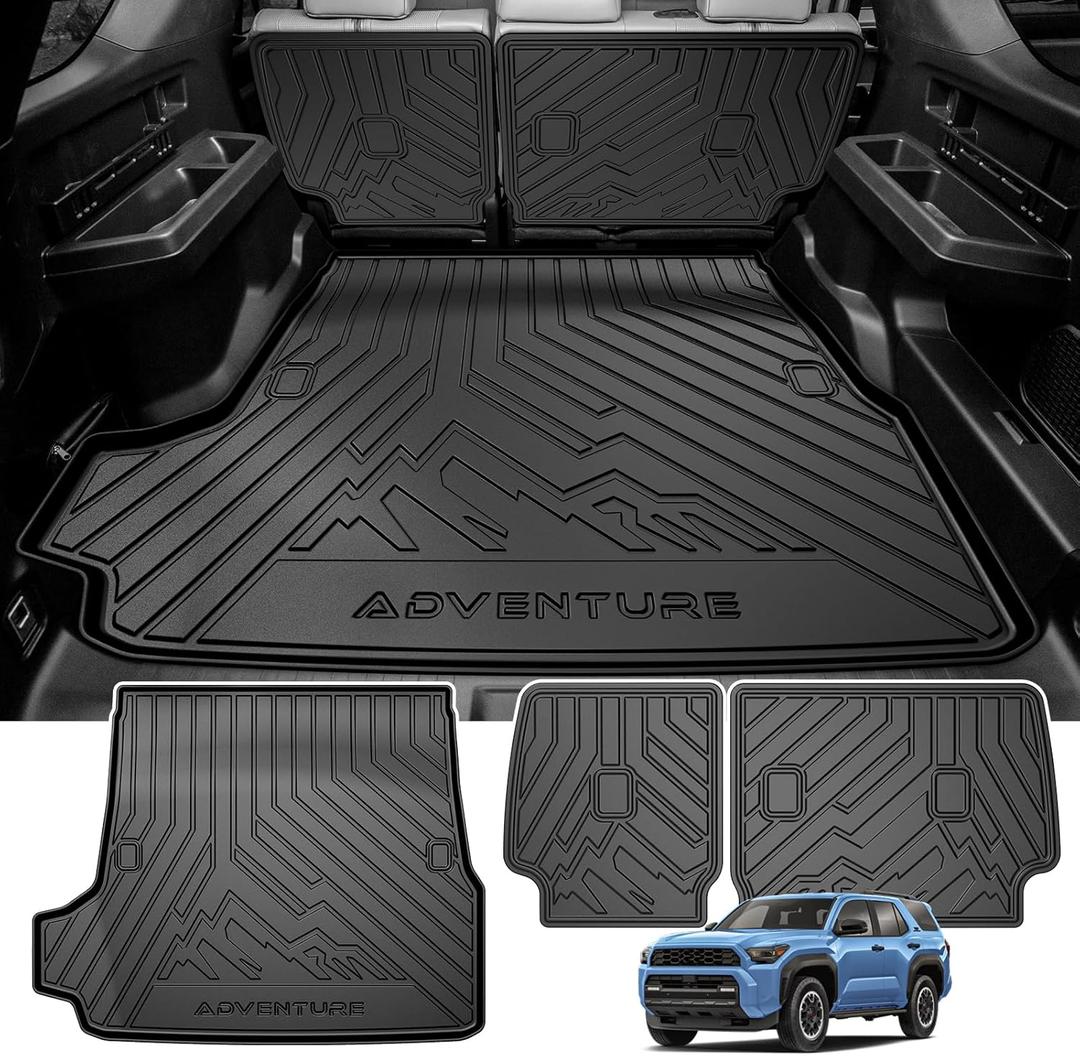Powerty Cargo Mats with Backrest Mat for Toyota 4Runner 2025 2026 Accessories, All Weather TPE Cargo Trunk Liners with Seat Back Mat Replacement for 4Runner (Fit 5 Seats,Trunk Mat+Backrest Mat)