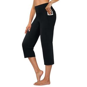 DLOODA Capri Pants for Women High Waist Cropped Yoga Pants Straight Leg Athletic Workout Leggings with Pockets Black S