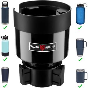 Seven Sparta Car Cup Holder Expander with Adjustable Base, Compatible with Hydro Flasks 32/40 Ounce, Compatible with Yeti Ramblers 20/26/30 Ounce, Other Bottles in 3.4"-3.8" (Black) (Medium 1)