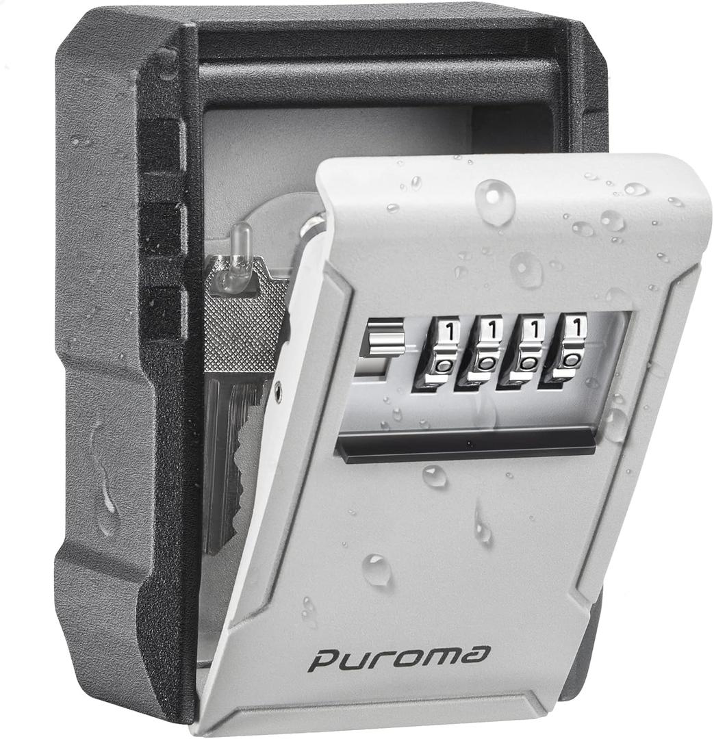 Puroma Key Lock Box with Key Hook, Resettable 4-Digit Combination, Waterproof Key Storage Security, Large Capacity Wall Mounted for House Keys, Realtors, Garage Spare Keys (Standard)