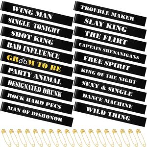 Daifunli 18 Pack Funny Bachelor Party Sashes Groomsmen Team Groom Sash Groom to Be Decorations for Bachelor Bachelorette Party Favors Accessories Gifts