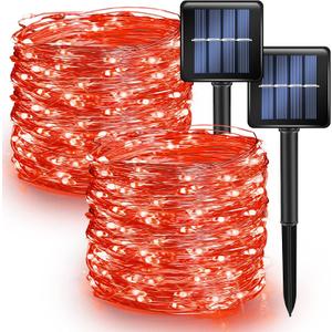 Dazzle Bright 2 Pack Solar String Lights Outdoor, Total 80FT 240LED Solar Powered Waterproof Fairy Lights 8 Modes, Copper Wire Lights for Christmas Patio Party Tree Yard Decoration (Red)