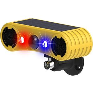 HULPPRE Solar Outdoor Motion Sensor Alarm-13 Sounds Including Dog Barking&Gunshot,2 * 130db Loud Noise Maker,4 Modes,Red&Blue Motion Activated Strobe Light,Say Goodbye to The Intruders