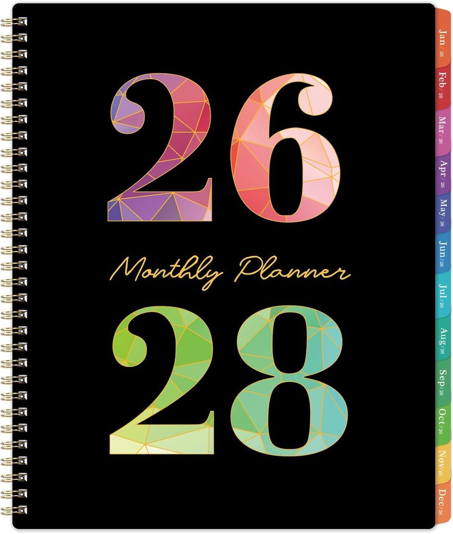 2026-2028 Monthly Planner - 3 Year Monthly Planner 2026-2028, Jan. 2026 - Dec. 2028, 36 Months Calendar with Colorful Tabs & Inner Pocket, 9" x 11" (Black)