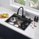 304 Stainless Steel Black Bar Sink, 24 X 18 Inch Drop In RV Kitchen Sink Modern Deep Single Bowl Topmount Wet Workstation Sink with Dish Grid & Drain, 24"x18"x9"