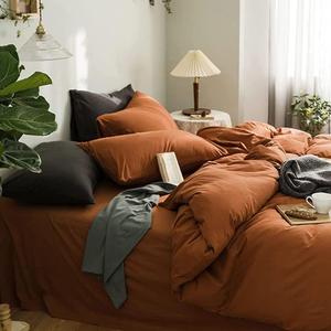 Burnt Orange Duvet Cover Full Size Caramel Pumpkin Rust Bedding Set 3 Pieces Soft Microfiber Minimalist Style Solid Color Comforter Cover with Zipper Ties for Men Women