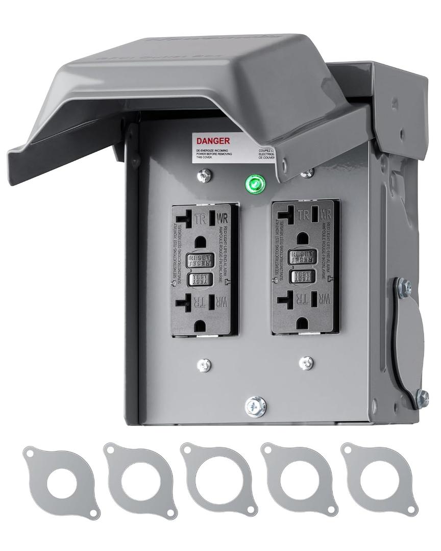 DEWENWILS Outdoor Electrical Outlet Box, Dual 20 AMP WRTR GFCI Receptacles with Rainproof 3R Enclosure, Waterproof GFCI Outlet Box with Cover for Garden, Outdoor Lights, ETL Listed