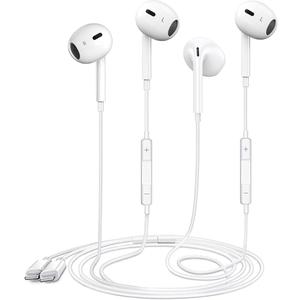 2 Packs Earbuds for iPhone Wired Headphones with Built-in Microphone & Volume Control HiFi Stereo Noise Reduction Wired Earphones for iPhone 14/13/12/11/XR/XS/X/8/7/SE All iOS, Plug and Play, White