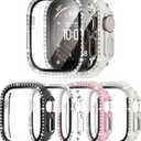 4 Pack Bling Case for Apple Watch Ultra 3 2025 /Ultra 2 /Ultra 49mmm, Glitter Rhinestone Diamonds Protective Case with Tempered Glass Screen Protector Replacement Cover for iWatch 49mm Women (Black/Clear/Pink/Starlight)