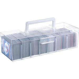 OwnMy 1 Clear Plastic Trading Card Storage Box Plastic Card Storage Case with Dividers, Portable Baseball Cards Organizer Box for Football Sports MTG TCG Cards