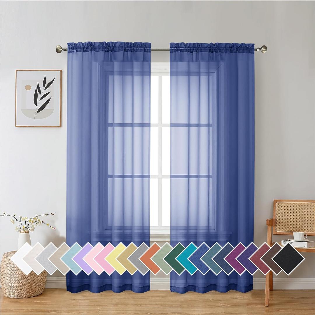 Aiyufeng Royal Blue Sheer Curtains 72 Inch Length 2 Panels Set, Semi Transparent Voile Dark Blue Sheer Window Drapes for Bedroom Bed Canopy Living Room Dining Wedding Party Backdrop, 42W x 72L inch