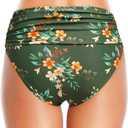 Tempt Me Women's High Waisted Bikini Bottom Tummy Control Ruched Bathing Suit Swim Bottom (Green, M)