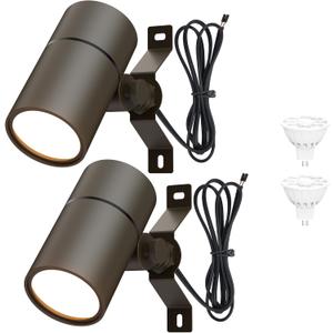 Landscape Down Lighting Low Voltage Spot Lights Outdoor LED Wall Mounted Low Voltage Tree Lights Cast Aluminum Free 5W MR16 LED Bulb Stainless Steel Mounting Bracket 2-Count