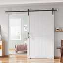 48''x84'' Sliding Barn Door with 8 Ft Barn Door Hardware Kit& Handle& Floor Guides,Pre-Drilled Holes Easy Assembly - Include Installation Manual, Water-Proof PVC Surface, H-Frame, White