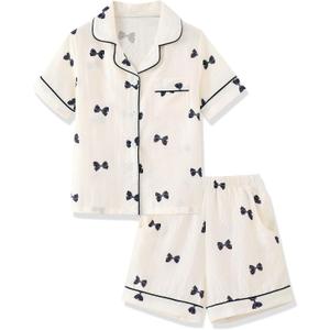 Mikrdoo Girls Pajamas Short Sleeve 2Piece Button Down Summer PJs with Pockets for Kids Soft Sleepwear 10 Years
