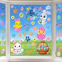 4 x Easter Window Clings Happy Easter Bunny Rabbit Egg Window Stickers Double-Side Glass Decals for Home Office School Shop Display Party Decorations, 9 Sheet