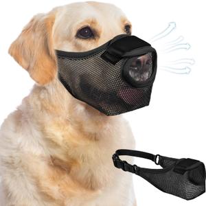 Dog Muzzle - Soft Air Mesh Pet Muzzle for Large Medium Small Dogs - Front Opening Design, Breathable, Adjustable, & Prevents Biting & Scavenging, Dog Mouth Cover Allows Drinking (Black,XL)