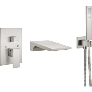 Aolemi Wall Mount Bathtub Faucet, Tub Faucet Set Waterfall Wall Mounted Tub Filler with Handheld Sprayer Single Handle, Brushed Nickel