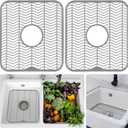 DecorRack 2 Sink Protectors for Kitchen Sink, Plastic 12" x 11" Dish Rack, Protect Sink from Stains, Damage, Scratches, Dishwasher Safe Grid Mat for Kitchen (2 Pack, Gray)
