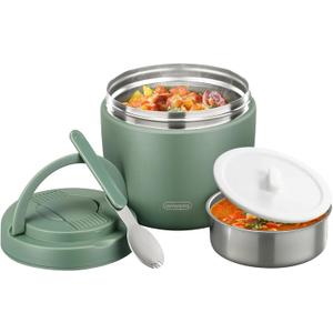 Thermo Food Jar for Hot Food Adults 32OZ Soup Thermo Lunch Containers Wide Mouth Vacuum Insulated Stainless Steel Leakproof Bento Box with Spoon (Green)