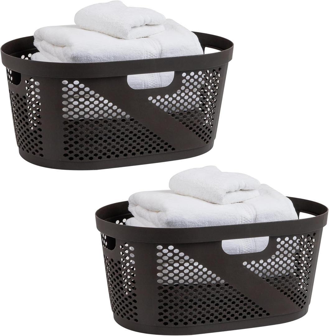 Mind Reader 40L Laundry Basket, Clothes Hamper, Premium Wicker Design, Plastic, 23"L x 14.5"W x 10.5"H, Set of 2, Brown