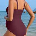 Charmo Maternity Bathing Suit Pregnancy Swimsuits for Women One Piece Swimwear One Shoulder Scalloped Ribbed Swim Suit Full Coverage Clothes Burgundy S (S)