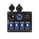 Marine Waterproof Boat Switch Panel Aluminium Panel with 12V Voltmeter Type-C and QC3.0 USB Charging Socket Rocker Witch Panel for Car Boat (Blue)