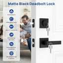 Matte Black Door Locks for Front Door, Exterior Door Lock Set with Single Cylinder Deadbolt Lock, Flat Square Door Handle for Front Door, 4 Pack (All Same Keyed Alike)