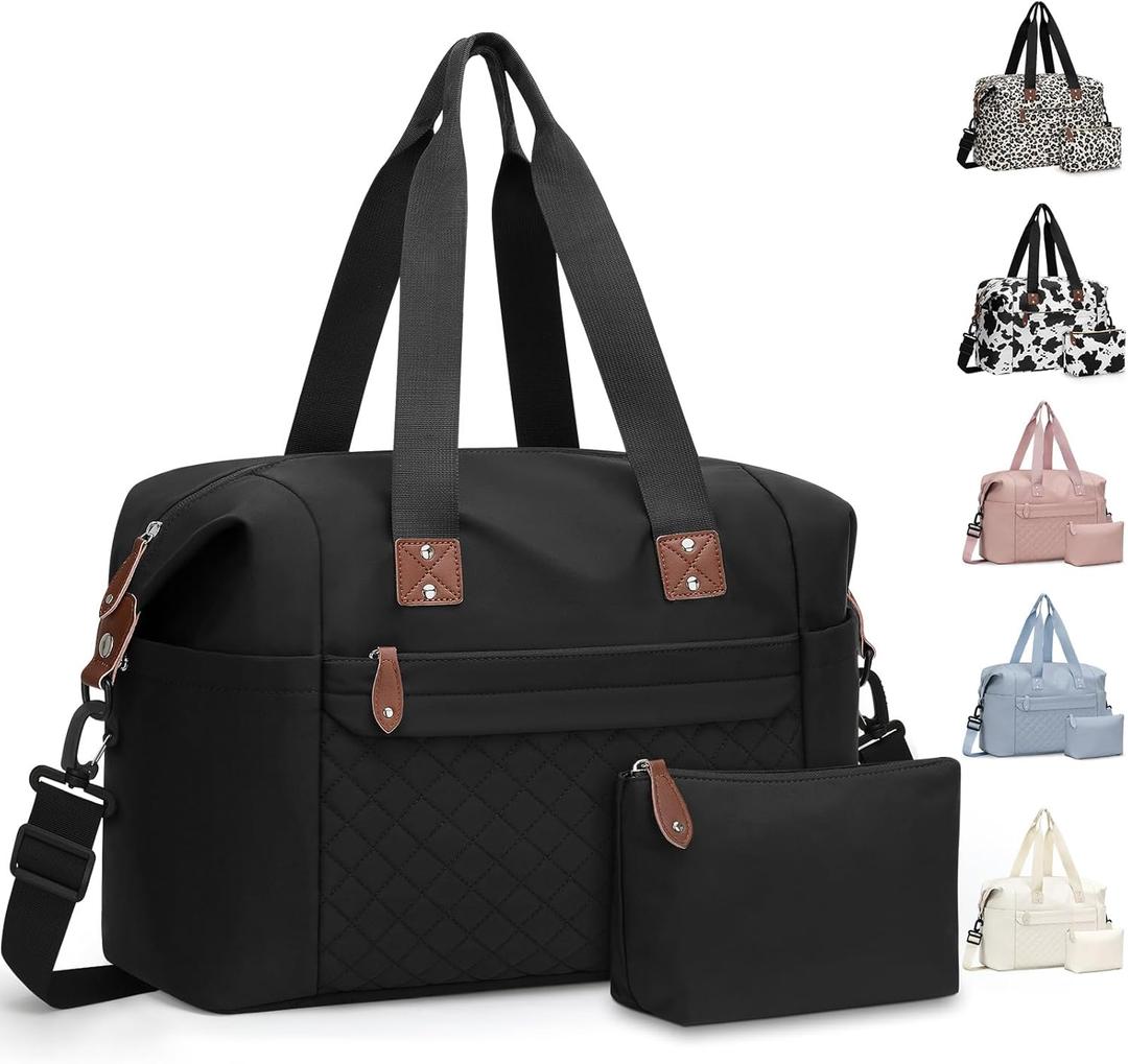 Travel Duffle Bag, Waterproof Weekender Overnight Hospital Bags for Women Men with Toiletry Bag Lightweight Carry on Personal Item Duffle Gym Bag for Travel, Airplanes, Sports (Medium, Black)