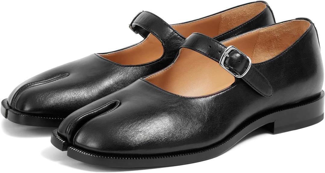 Tabi Mary Jane Shoes Women Split Toe Ankle Buckle Strap Womens Flats Comfort Casual Dressy Party School Work Dress Pumps Shoes (11, Black Matte)