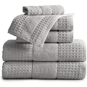 Market & Place 100% Cotton Super Soft Luxury Towel Set | Quick-Dry and Highly Absorbent | Waffle Textured | 550 GSM | 2 Bath Towels, 2 Hand Towels, & 2 Washcloths | Harper Collection (Light Grey) (6 Piece Set)