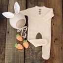 Zeroest Newborn Boy Photoshoot Outfits and Props Bear Bonnet with Footed Romper Infant Baby Photography Crochet Knitted Set (Beige)