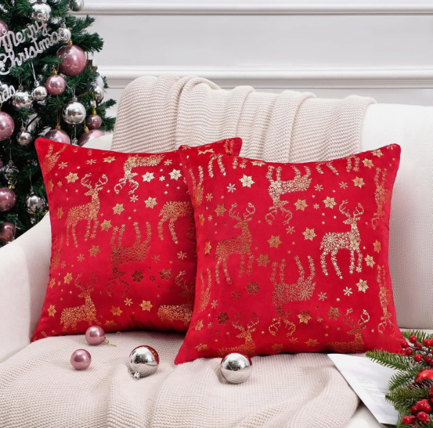 Topfinel Christmas Pillow Covers 24x24 Set of 2,Xmas Velvet Snowflake Reindeer