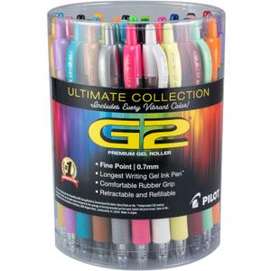 Pilot G2 Pens, Premium Refillable And Retractable Gel Ink Pens Fine Point 0.7mm, Assorted Color Inks, 36-Pack Tub