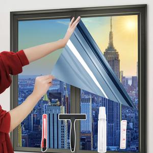 One-Way Window Privacy Film with Tools,Blue-Silver 45.27"x78.7"
Static Cling, Easy to Install & Remove, Window Tint for Home, Heat Control, UV and Light Blocking, Privacy Protection