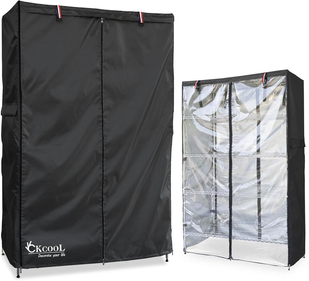Okcool Waterproof Shelf Cover,600D Heavy Duty Wire Shelving Unit Cover,Shelf Display Rack Protector Cover with Zipper,One Side See Through Panel.(Black,Fits 48" Wx18 Dx72 H Shelves)