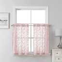 Lecloud Leia Jacquard Textured Blush Sheer Kitchen Curtains 36 Inch Length 2 Packs, Airy & Breathable Clip Leaf Living Room/Dining Room/Cafe/Bedroom Voile Pink Curtain & Drapes with Dual Rod Pockets,