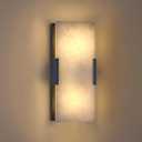 Doraimi Lighting 2 Light 12" Natural Square Alabaster Marble Bathroom Wall Sconce Modern Concise Style Wall Light Fixture,Black Finish for Bedroom Hallway Bedside Living Room