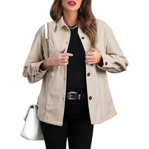 EVALESS Womens Corduroy Jackets Fashion Long Sleeve Button Down Shacket Shirt Jacket with Pockets Fall Outfits 2024, Small