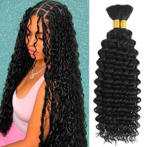 100 Percent Human Braiding Hair for Boho Braids 110g Curly Boho Hair for Braiding Deep Wave Bulk Bohemian 100% Human Hair for Micro Braiding Wet and Wavy No Weft 2 Bundles Natural Color 18 Inch