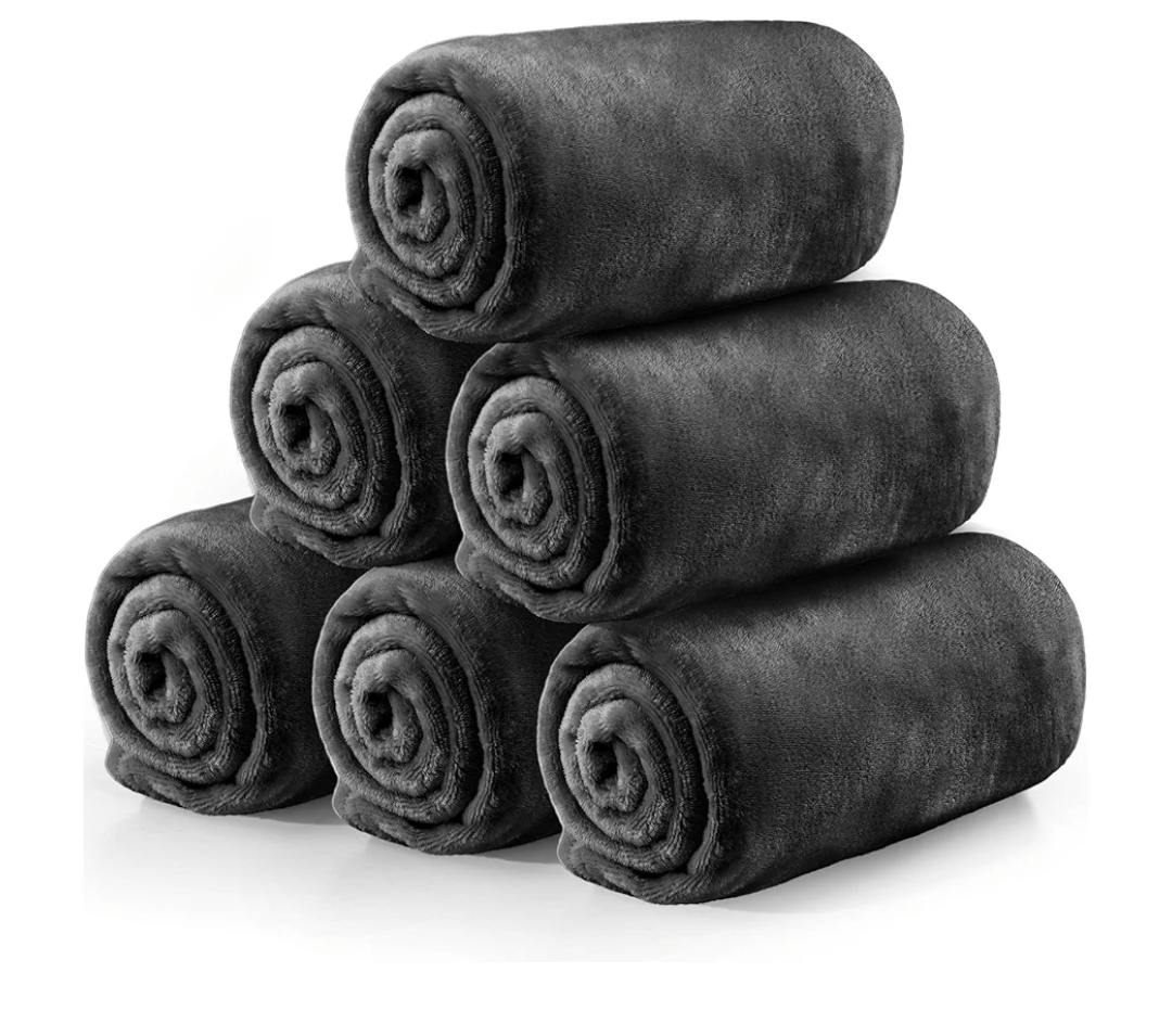 Tinideya 6 Pcs Flannel Fleece Throw Blanket Bulk 50 x 60 Inch Soft Fleece Blanket Warm Throw Blanket Coral Blankets for Couch Sofa Home Wedding Gifts Season (Light Gray)