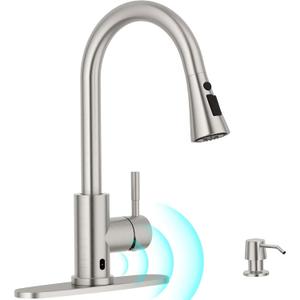 APPASO Touchless Kitchen Faucet, Motion Sensor Kitchen Sink Faucet with Pull Down ABS Sprayer 3 Modes, Activated Hands Free Faucets for Kitchen Sink with Soap Dispenser Stainless Steel, Brushed Nickel