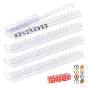 4PCS Mahjong Racks with Pushers,Set of 4 Mahjong Pushers and Racks,with 4 Dices and 8 Lucky Stickers,All-in-One Acrylic Mahjong Tile Holder and Pusher,American mah jongg Rack,mah jong trays(Clear)