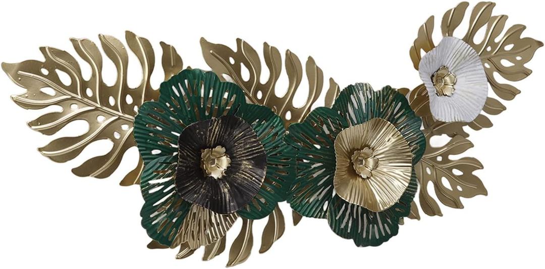 Leaf Wall Decor,Metal Flower Wall Decor,Gold 3D Wall Art Decor for Living Room,Leaves Wall Home Decor Wall Sculptures Hanging Decoration
