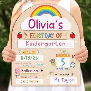 My First Day of School Sign 12"x10", First and Last Day of School Board with Marker, Reusable Back to Class Wooden Chalkboard for Preschool, Pre-K, and Kindergarten, Easy to Write & Clean Board